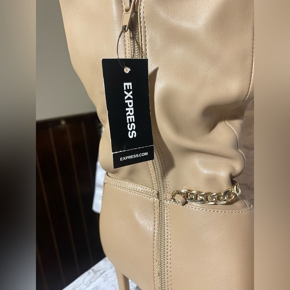 Express Zip Up‎ Faux Tan Leather-pointed toed Heeled boots NWT Women’s Size 10M - Picture 6 of 13